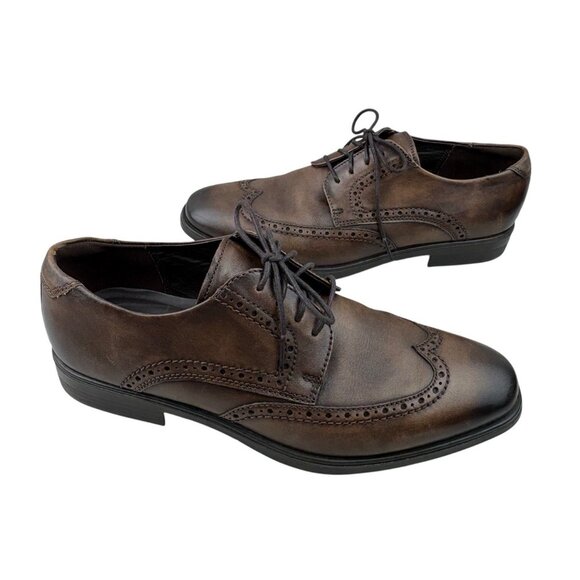 *ECCO Melbourne Wingtip Mens Dress Shoe Size 10 Brown Leather Lace Up Oxford - Picture 4 of 14